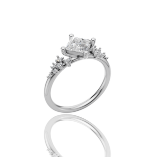 Princess Cut Lab Grown Diamond Engagement Ring with Galaxy Side Stone Band