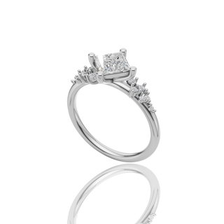 Princess Cut Lab Grown Diamond Engagement Ring with Galaxy Side Stone Band