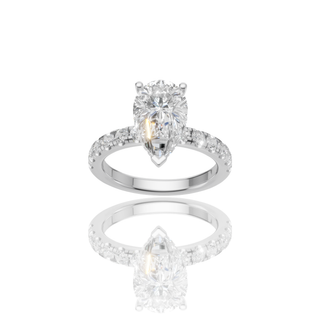 Pear Shape Lab Grown Diamond Engagement Ring with Pave Band Solitaire