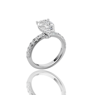 Pear Shape Lab Grown Diamond Engagement Ring with Pave Band Solitaire