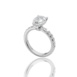 Pear Shape Lab Grown Diamond Engagement Ring with Pave Band Solitaire