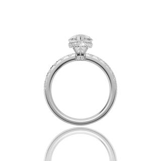 Pear Shape Lab Grown Diamond Engagement Ring with Pave Band Solitaire