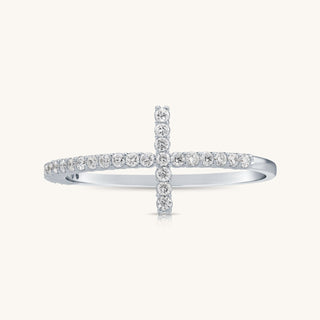 White Gold Diamond Cross Ring