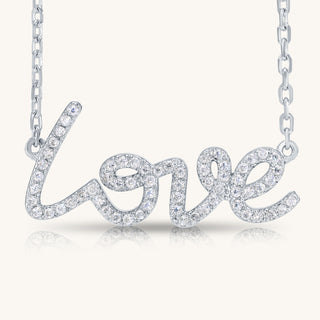 White Gold and Diamond Script Love Necklace