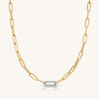 Two-Tone Paper-Clip Necklace with Diamond Link