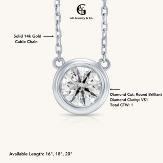 White Gold Bezel Set 1 CT Diamond Necklace