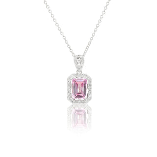 White Gold Pink Emerald Halo Necklace
