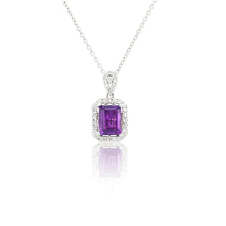 White Gold Purple Emerald Halo Necklace