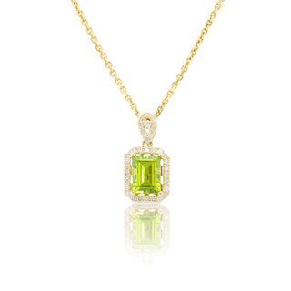 Yellow Gold Green Emerald Halo Necklace