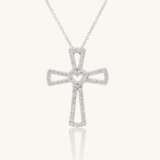 White Gold Cross Heart Necklace