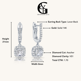 White Gold Dangling Asher-Cut Diamond Earrings