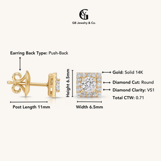 Gold Diamond Square Studs