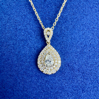 Yellow Gold Pear Halo Necklace