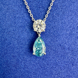 White Gold Blue Pear Drop Necklace