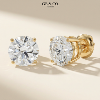 14K Gold Round Lab Grown Diamond Stud Earrings - IGI Certified - Screw Back