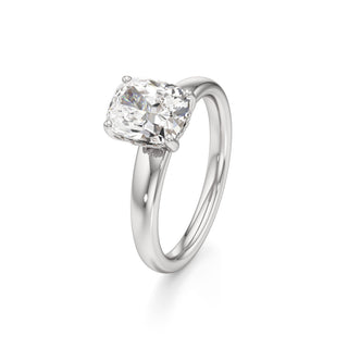 Adalia wide band hidden halo engagement ring, Elongated Cushion lab grown diamond, 14K white gold, view 1