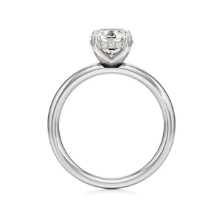 Adalia wide band hidden halo engagement ring, Elongated Cushion lab grown diamond, 14K white gold, view 2