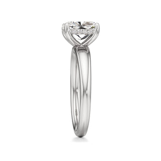 Adalia wide band hidden halo engagement ring, Elongated Cushion lab grown diamond, 14K white gold, view 4