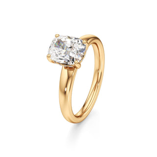Adalia wide band hidden halo engagement ring, Elongated Cushion lab grown diamond, 14K yellow gold, view 1
