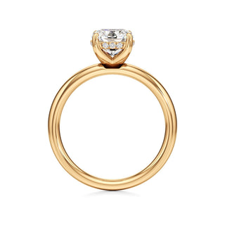 Adalia wide band hidden halo engagement ring, Elongated Cushion lab grown diamond, 14K yellow gold, view 2