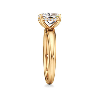 Adalia wide band hidden halo engagement ring, Elongated Cushion lab grown diamond, 14K yellow gold, view 4