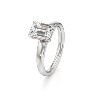 Adalia wide band hidden halo engagement ring, Emerald lab grown diamond, 14K white gold, view 1