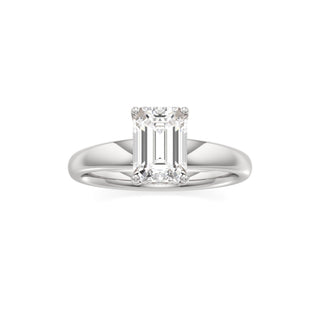 Adalia wide band hidden halo engagement ring, Emerald lab grown diamond, 14K white gold, view 3