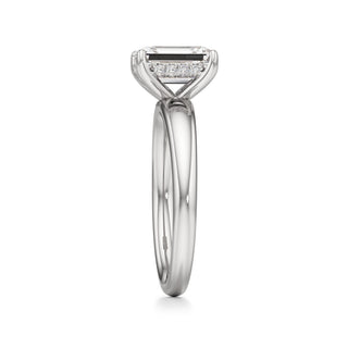 Adalia wide band hidden halo engagement ring, Emerald lab grown diamond, 14K white gold, view 4