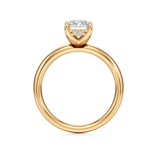 Adalia wide band hidden halo engagement ring, Emerald lab grown diamond, 14K yellow gold, view 2