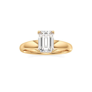Adalia wide band hidden halo engagement ring, Emerald lab grown diamond, 14K yellow gold, view 3