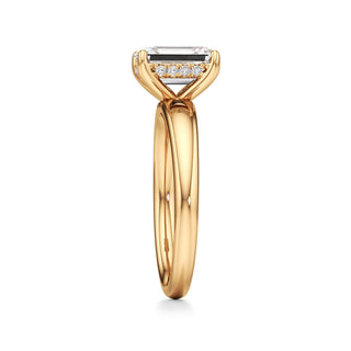 Adalia wide band hidden halo engagement ring, Emerald lab grown diamond, 14K yellow gold, view 4