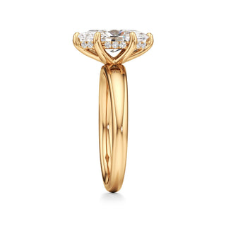 Adalia wide band hidden halo engagement ring, Marquise lab grown diamond, 14K yellow gold, view 4