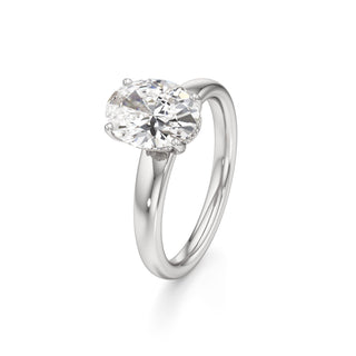 Adalia wide band hidden halo engagement ring, Oval lab grown diamond, 14K white gold, view 1