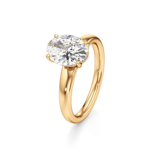 Adalia wide band hidden halo engagement ring, Oval lab grown diamond, 14K yellow gold, view 1