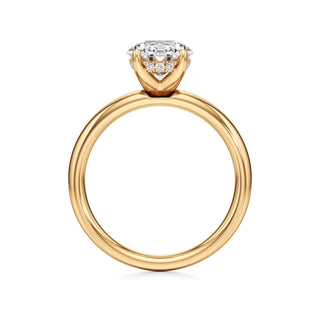 Adalia wide band hidden halo engagement ring, Oval lab grown diamond, 14K yellow gold, view 2