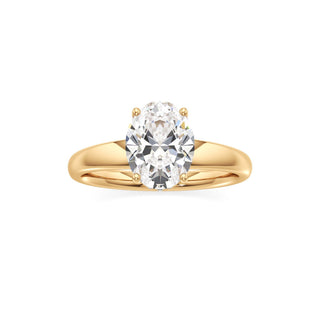 Adalia wide band hidden halo engagement ring, Oval lab grown diamond, 14K yellow gold, view 3
