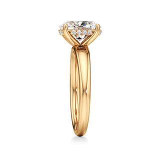 Adalia wide band hidden halo engagement ring, Oval lab grown diamond, 14K yellow gold, view 4