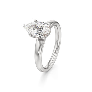 Adalia wide band hidden halo engagement ring, Pear lab grown diamond, 14K white gold, view 1