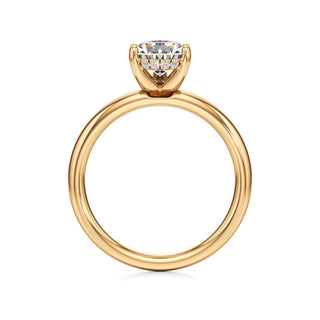 Adalia wide band hidden halo engagement ring, Pear lab grown diamond, 14K yellow gold, view 2