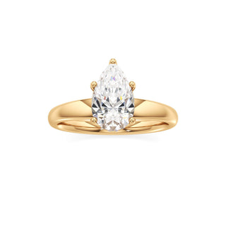 Adalia wide band hidden halo engagement ring, Pear lab grown diamond, 14K yellow gold, view 3