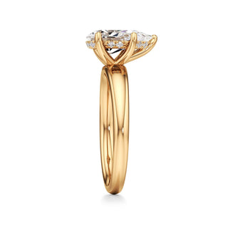 Adalia wide band hidden halo engagement ring, Pear lab grown diamond, 14K yellow gold, view 4