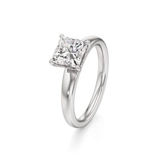 Adalia wide band hidden halo engagement ring, Princess lab grown diamond, 14K white gold, view 1