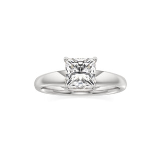 Adalia wide band hidden halo engagement ring, Princess lab grown diamond, 14K white gold, view 3