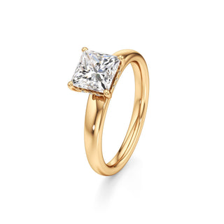 Adalia wide band hidden halo engagement ring, Princess lab grown diamond, 14K yellow gold, view 1