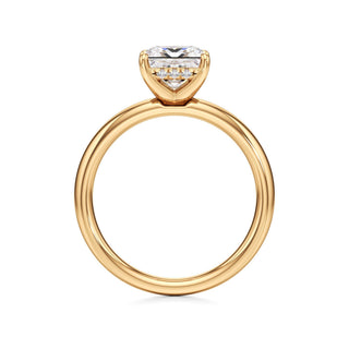 Adalia wide band hidden halo engagement ring, Princess lab grown diamond, 14K yellow gold, view 2