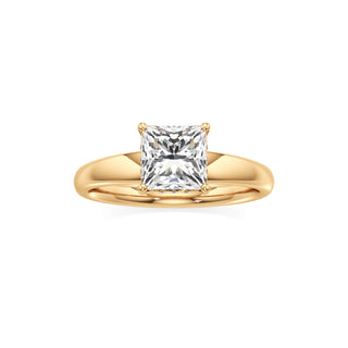 Adalia wide band hidden halo engagement ring, Princess lab grown diamond, 14K yellow gold, view 3