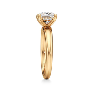 Adalia wide band hidden halo engagement ring, Princess lab grown diamond, 14K yellow gold, view 4