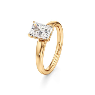 Adalia wide band hidden halo engagement ring, Radiant lab grown diamond, 14K yellow gold, view 1