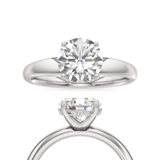 Adalia wide band hidden halo engagement ring, Round lab grown diamond, 14K white gold, front and side view
