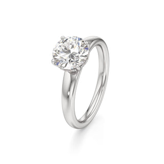 Adalia wide band hidden halo engagement ring, Round lab grown diamond, 14K white gold, view 1